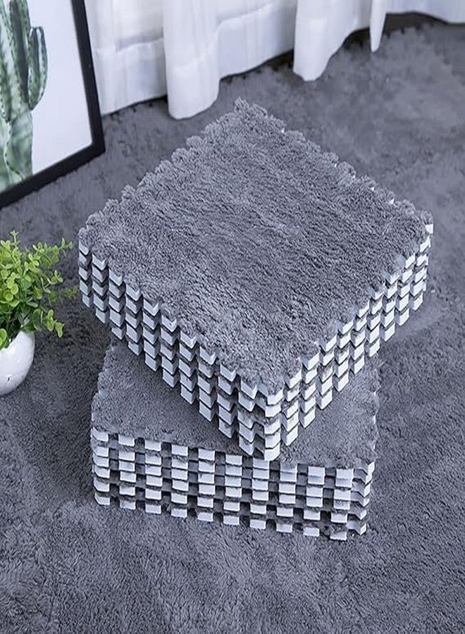 LOMESH Interlocking Carpet Shaggy Soft Foam Play Mat Velvet Fluffy Area Rugs, 10pcs Square Plush Puzzle Floor Tiles Climbing Mats for Rooms Home Parlor Bedroom (10pcs Grey) - Image 1